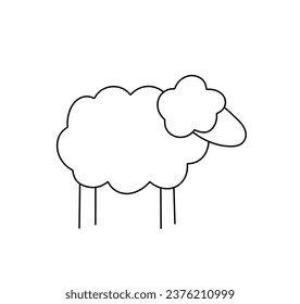 Vector isolated one single simplest cute little lil sheep side view colorless black and white contour line easy drawing