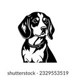 Vector isolated one single sitting Beagle dog head front view black and white bw two colors silhouette. Template for laser engraving or stencil, print for t shirt