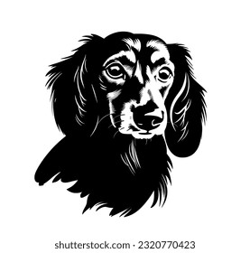 Vector isolated one single sitting dachshund dog black and white bw two colors silhouette. Template for laser engraving or stencil