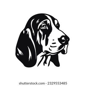 Vector isolated one single sitting Basset Hound dog head front view black and white bw two colors silhouette. Template for laser engraving or stencil, print for t shirt