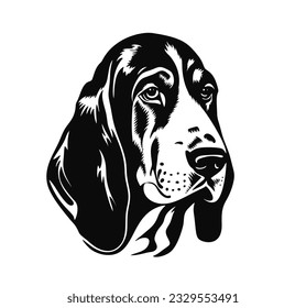 Vector isolated one single sitting Basset Hound dog head front view black and white bw two colors silhouette. Template for laser engraving or stencil, print for t shirt