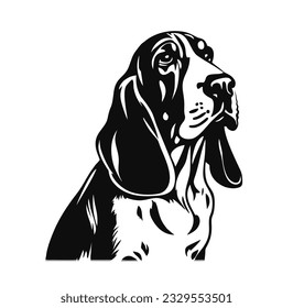 Vector isolated one single sitting Basset Hound dog head front view black and white bw two colors silhouette. Template for laser engraving or stencil, print for t shirt