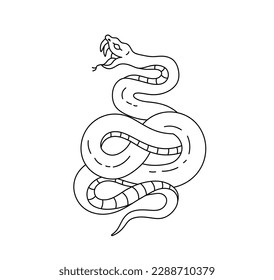 Vector aislado una sola serpiente con boca abierta y colgadores línea de contorno blanco y negro incoloro dibujo fácil