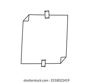 Vector isolated one single square paper sheet blank with duct tape colorless black and white contour line easy drawing