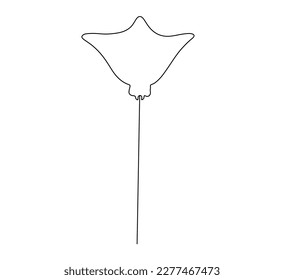 Vector isolated one single swimming floating stingray ray manta with long straight tail top view bottom view colorless black and white contour line easy drawing