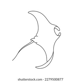 Vector isolated one single swimming big manta ray sea devil colorless black and white contour line easy drawing