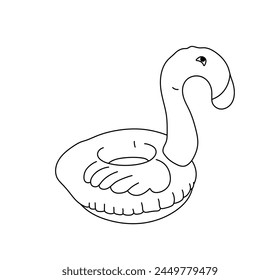 Vector aislado una sola piscina inflable flamingo colchón de natación de goma incoloro negro y blanco línea de contorno fácil dibujo