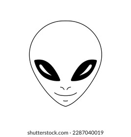 Vector isolated one single symmetrical smiling alien head face portrait front view colorless black and white contour line easy drawing