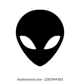 Vector isolated one single symmetrical alien head face portrait front view colorless black and white outline silhouette shadow shape