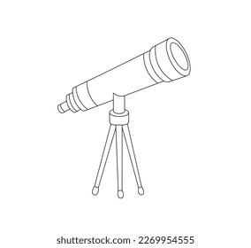 Vector isolated one single telescope on legs colorless black and white contour line easy drawing