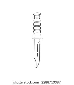 Vector aislado un solo cuchillo de caza turístico con mango de cinta línea de contorno blanco y negro incoloro dibujo fácil
