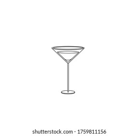 Vector isolated one single triangle  transparent vermouth glass with liquid  colorless black and white contour line easy drawing