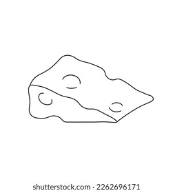 Vector isolated one single triangle piece of cheese with holes colorless black and white contour line easy drawing