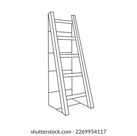 Vector aislado una sola escalera vertical incolora línea de contorno blanco y negro fácil de dibujar