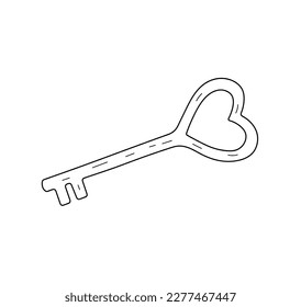 Vector isolated one single vintage heart shaped key colorless black   white contour line easy drawing