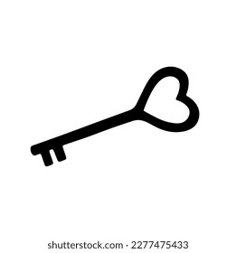 Vector aislado una sola llave de corazón vintage sin color forma de sombra de contorno blanco y negro