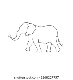 Vector aislado una sola caminante gran elefante vista lateral incolora línea de contorno blanco y negro fácil dibujo