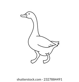 Vector isolated one single walking goose side view colorless black and white contour line easy drawing