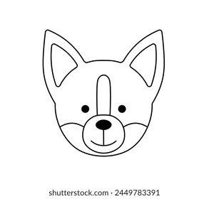 Vector isolated one single Welsh corgi dog head face muzzle mask colorless black and white contour line easy drawing