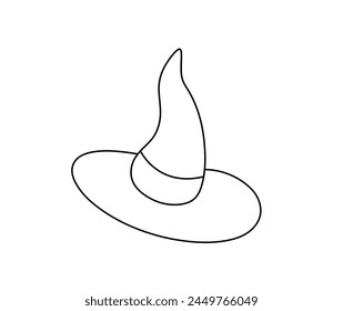 Vector isolated one single wizard hat witch magical colorless black and white contour line easy drawing