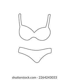Vector isolated one single woman underwear set smooth bra and panties colorless black and white contour line easy drawing
