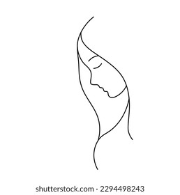 Vector aislado una sola mujer perfil de cabeza de visión lateral de la mujer perfil de contorno blanco y negro incoloro línea de dibujo fácil