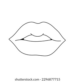 Vector aislado una mujer soltera muchacha labra boca diente incolora línea de contorno blanco y negro fácil dibujo