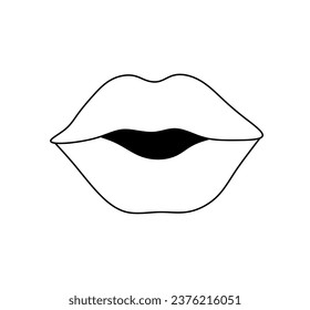 Vector isolated one single woman girl lips mouth kiss smile simple colorless black and white contour line easy drawing