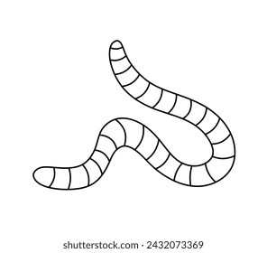 Vector isolated one single worm earthworm crawling colorless black and white contour line easy drawing