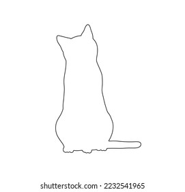 Vector isolated one sitting cat colorless black and white closed line contour stencil template for cutting