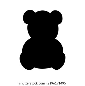 Vector isolated one sitting teddy bear toy full face colorless black outline silhouette shadow