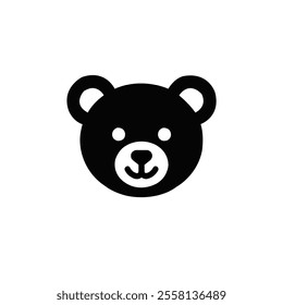 Vector isolated one sitting teddy bear toy full face. Bear silhouette on white background.