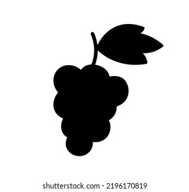 Vector isolated one small bunch of grapes with ine leaf colorless black outline silhouette shadow