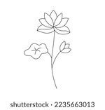Vector isolated one small simple flower tattoo colorless black and white contour line easy drawing