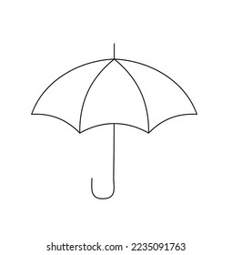 Vector isolated one small simple minimal open umbrella cane and curved handle colorless black   white contour line easy drawing