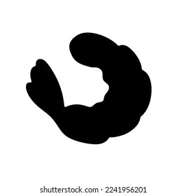 Vector isolated one small simple peeled shrimp without head with tail colorless black and white outline silhouette shadow shape stencil