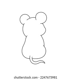 Vector isolated one small simple mouse sitting back with tail colorless black and white contour line easy drawing