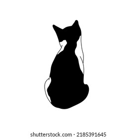 Vector isolated one spotted cat sitting back rear view colorless black and white drawing