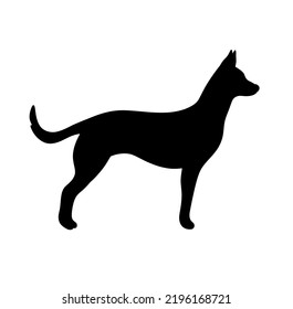 Vector isolated one standing big tall dog side view colorless black outline silhouette shadow