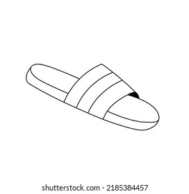 Vector isolated one striped slipper flip flop colorless black   white contour line drawing