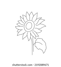 Vector isolated one sunflower with leaf colorless black and white contour line easy drawing