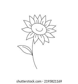 Vector isolated one sunflower with leaf colorless black and white contour line easy drawing