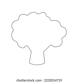 Vector isolated one tree or broccoli inflorescence colorless black and white closed line contour stencil