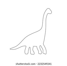 Vector isolated one walking dino with long neck colorless black and white closed line contour stencil template for cutting
