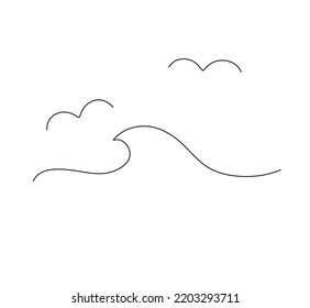 Vector isolated one wave   flying seagulls birds colorless black   white contour line easy drawing