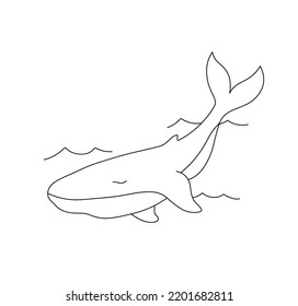 Vector isolated one whale diving under the water colorless black and white contour line easy drawing