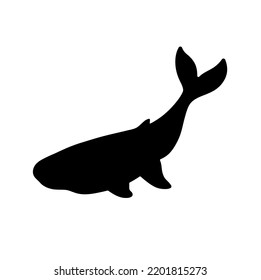 Vector isolated one whale diving under the water colorless black outline silhouette shadow shape