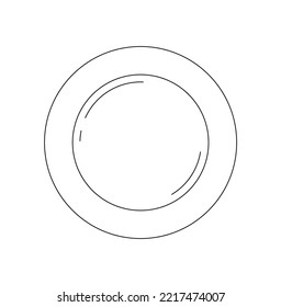 Vector isolated one white round plate top view colorless black and white contour line easy drawing