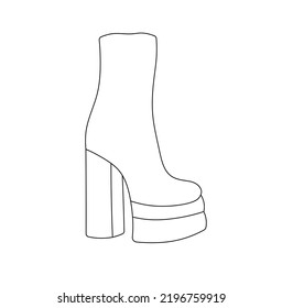 Vector isolated one women's shoe and very high heel pole dance  style colorless black   white contour line drawing
