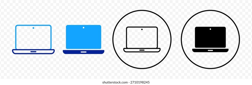 Vector aislado Icono abierto del ordenador portátil en color negro y azul